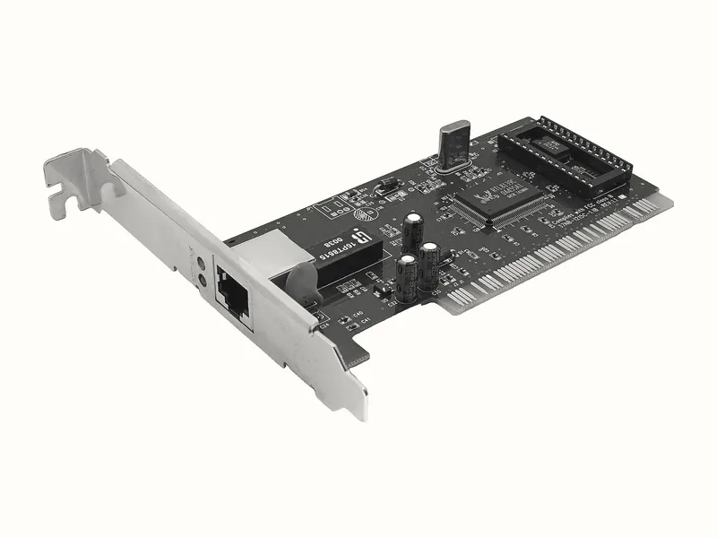 Một card mạng Ethernet cắm khe PCI, có một cổng RJ45 để cắm cáp mạng.